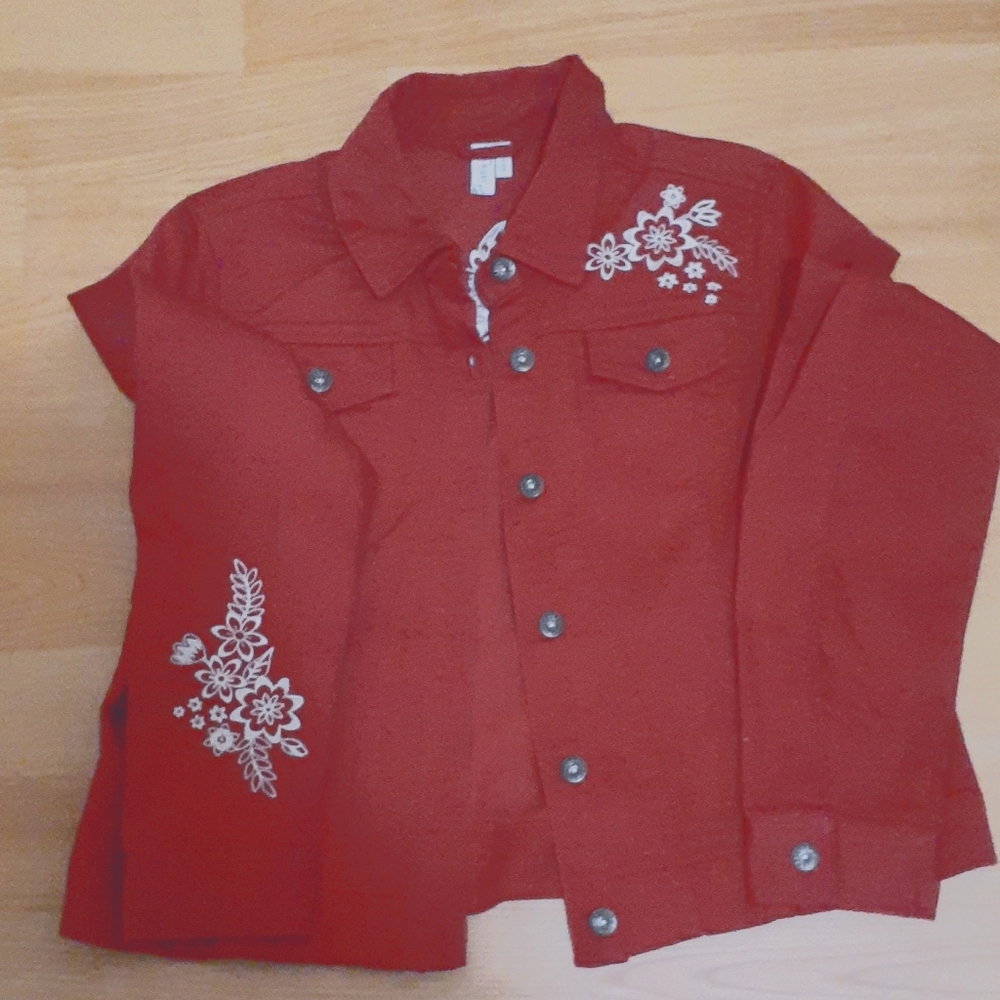 Floral Red Jean Jacket